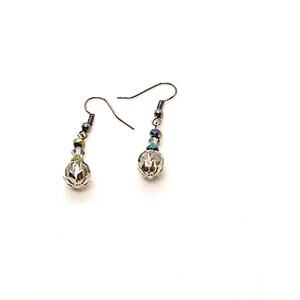 Crystal Dangle Earrings Clear/AB/Silver Tone Fishhook Ear Wires Handmade